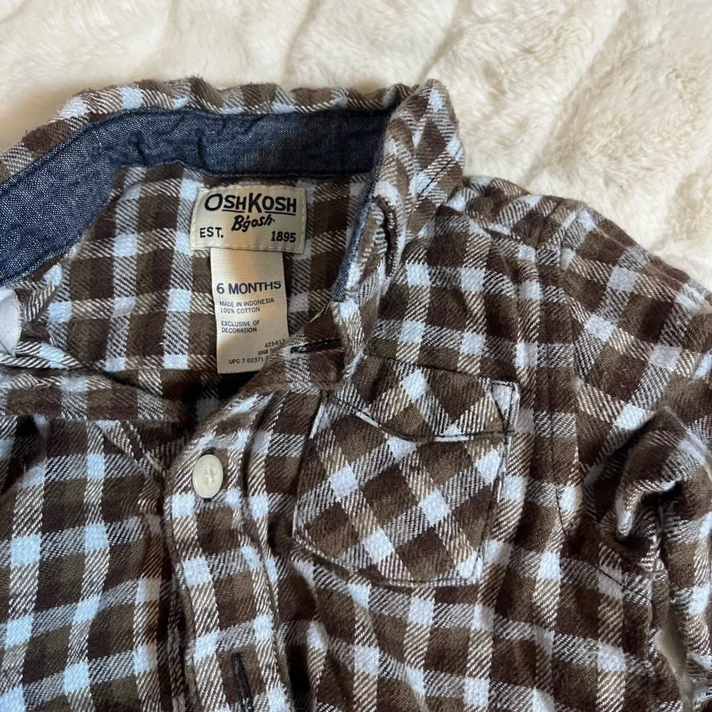 Oshkosh 6M Baby Infant Lumberjack Checkered Flannel Plaid Long Sleeve Bodysuit